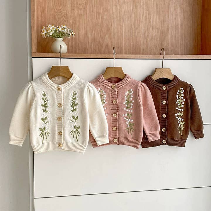 Herfst Aankomst Baby Meisjes Comfortabele Geborduurde Bloemen Gebreide Lange Mouwen Vest voor wholesale door MyKids-USA®