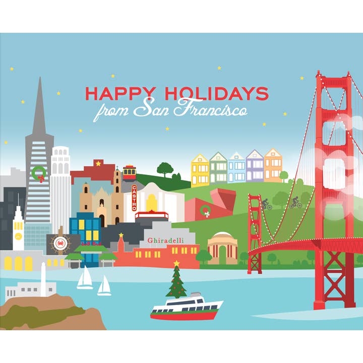 Biglietti di Auguri di Natale con Skyline di San Francisco - Confezione per la vendita all'ingrosso da parte di THE FOUND