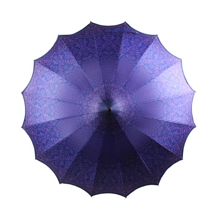 Boutique Patterned Pagoda Umbrella Scalloped edge Purple for wholesale by Soake