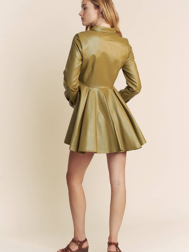 Hers & Mine - Wholesale Dress - Women's - PU BUTTON DOWN FLAIR MINI DRESS