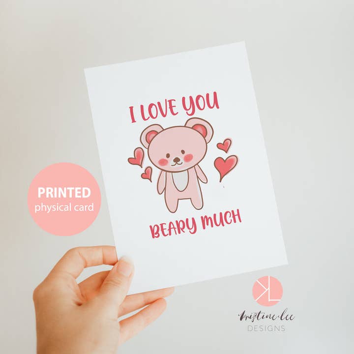 Kristine Lee Designs - Vente Cartes de Saint-Valentin - Carte de Saint-Valentin « I Love You Beary Much Kawaii Bear »