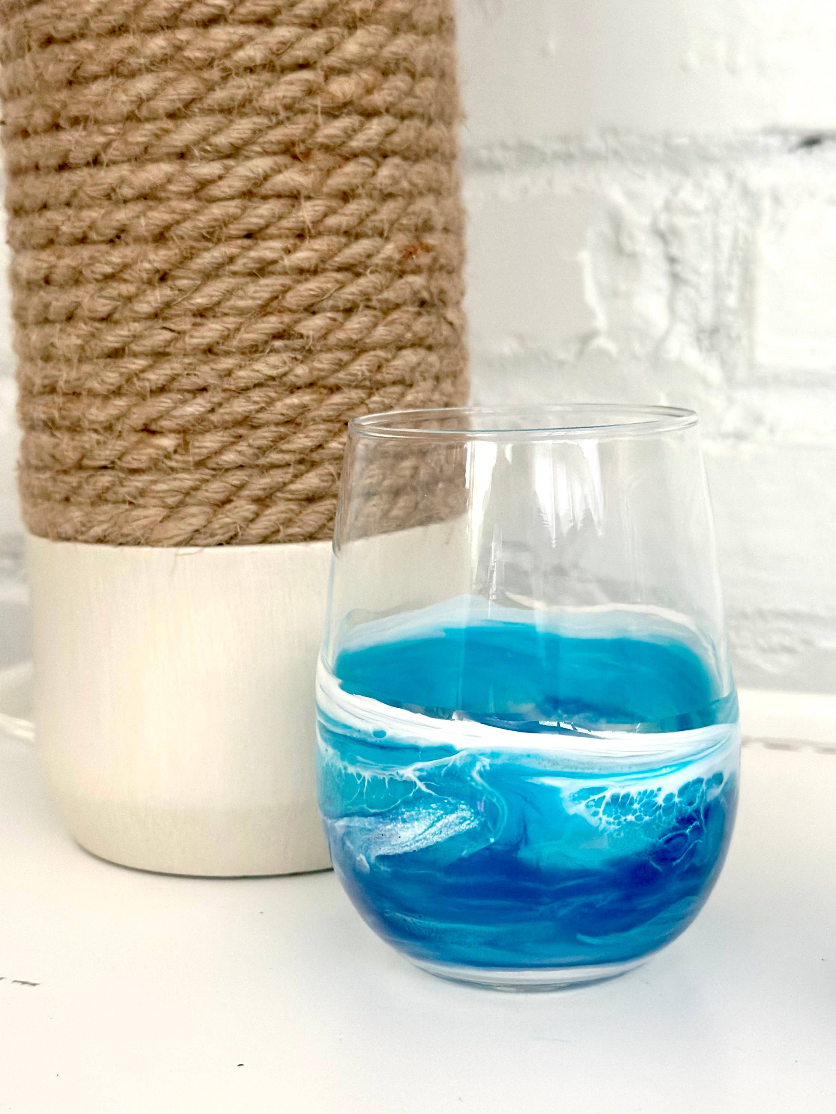 Artful Nests - Wholesale Wine Glass - Resin Wave Stemless Wine Glass - Beach Glassware3