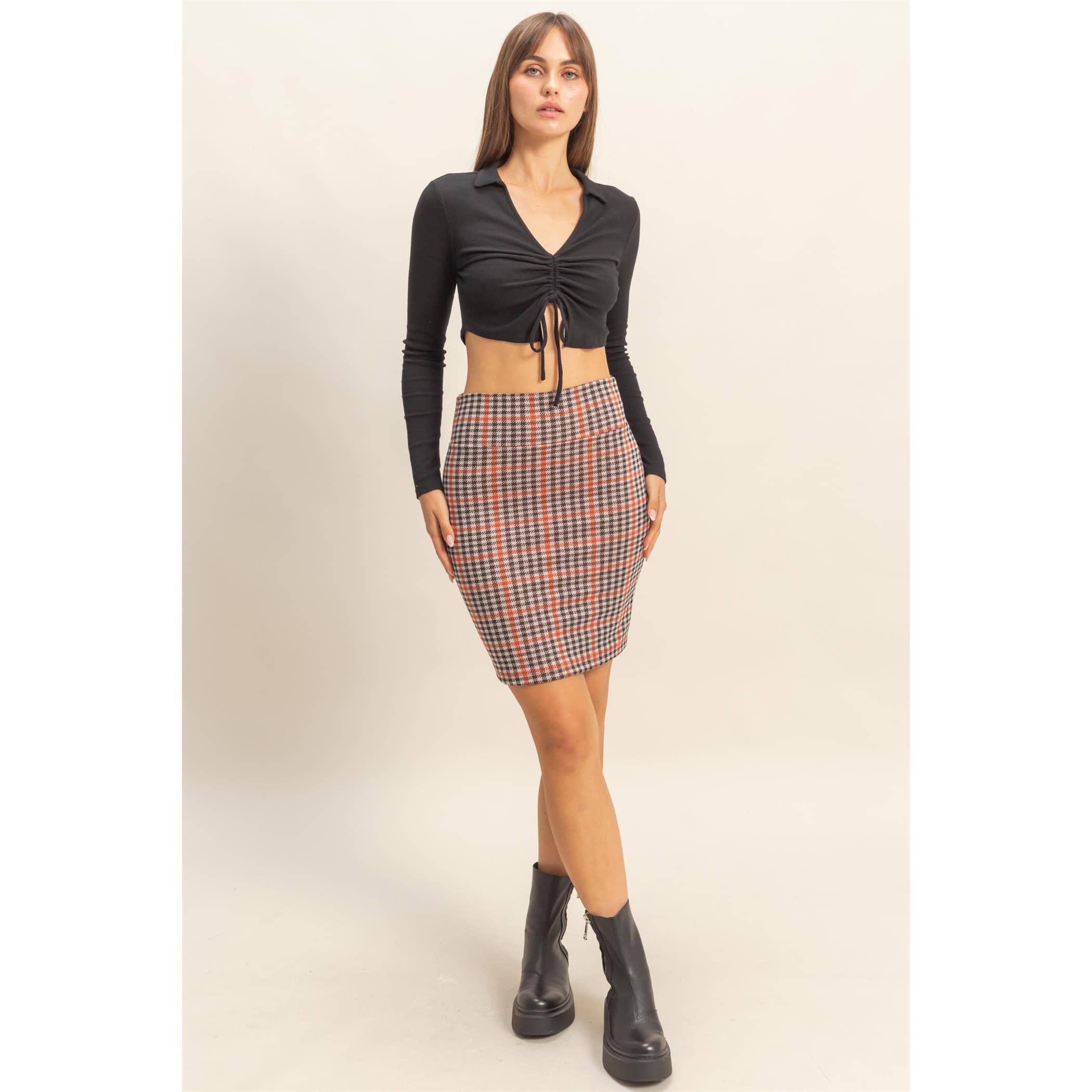 HYFVE - Wholesale Skirt - Women's - Houndstooth High-Waisted Mini Skirt4
