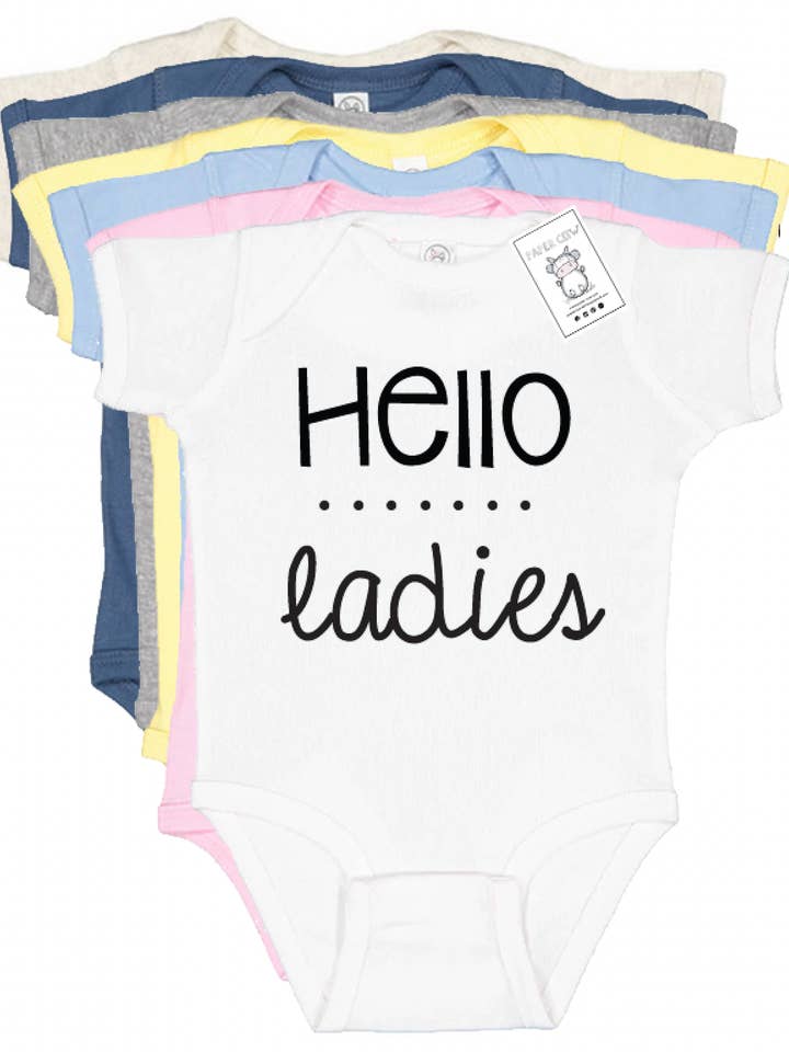Hello Ladies Baby Graphic Cotton Bodysuit for wholesale by Paper Cow LLC
