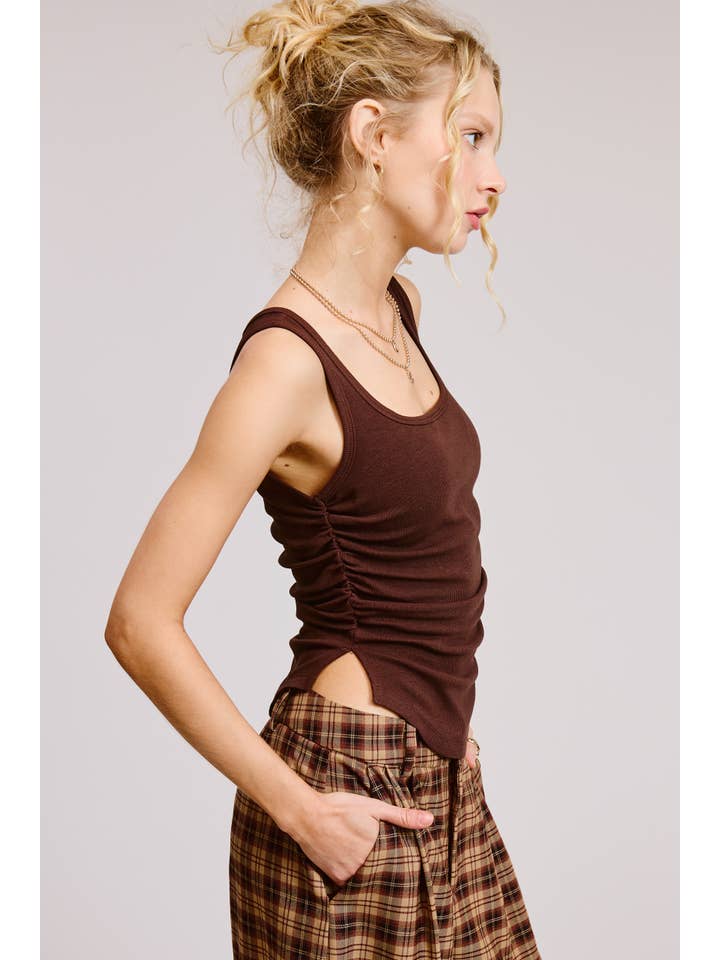 Mimosa - Wholesale Tank Top - Women's - Ruched Side Ribbed Knit Tank with Scoop Neck