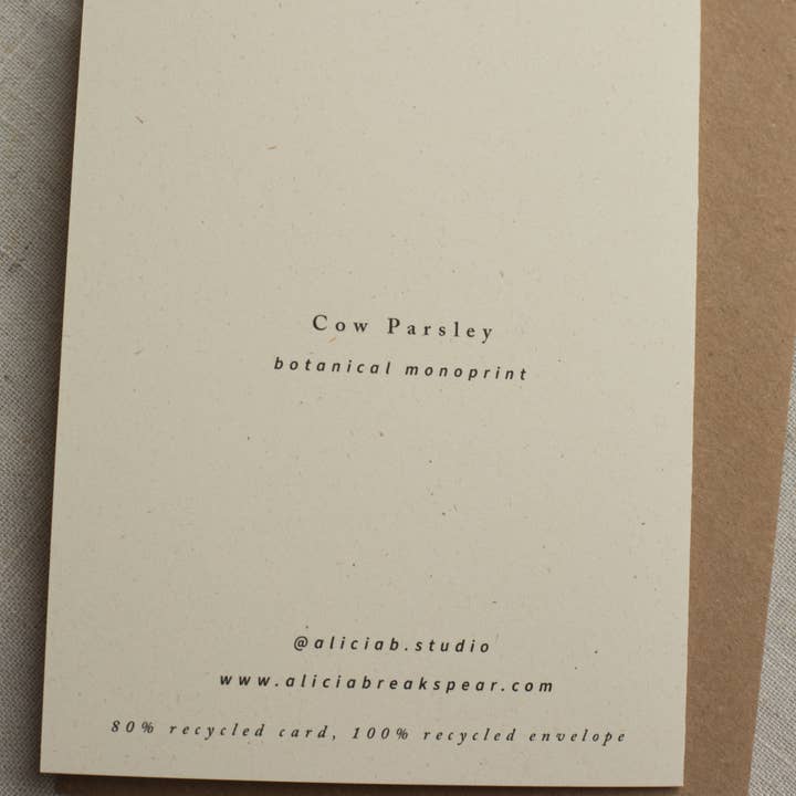 Alicia Breakspear - Wholesale Everyday Greeting Card - Cow Parsley Botanical Print Greeting Card A6 Recycled 6