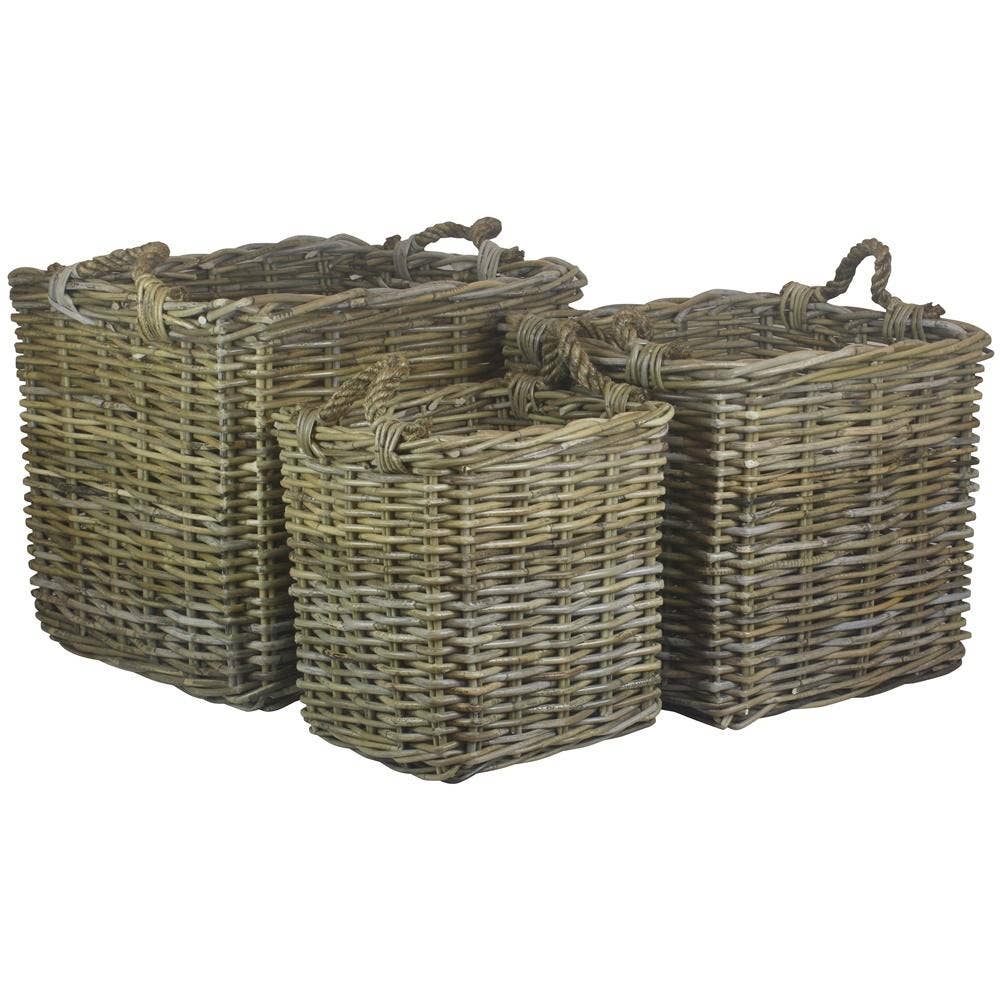 Red Hamper – wholesale Basket – Square Grey Rattan Log Basket2