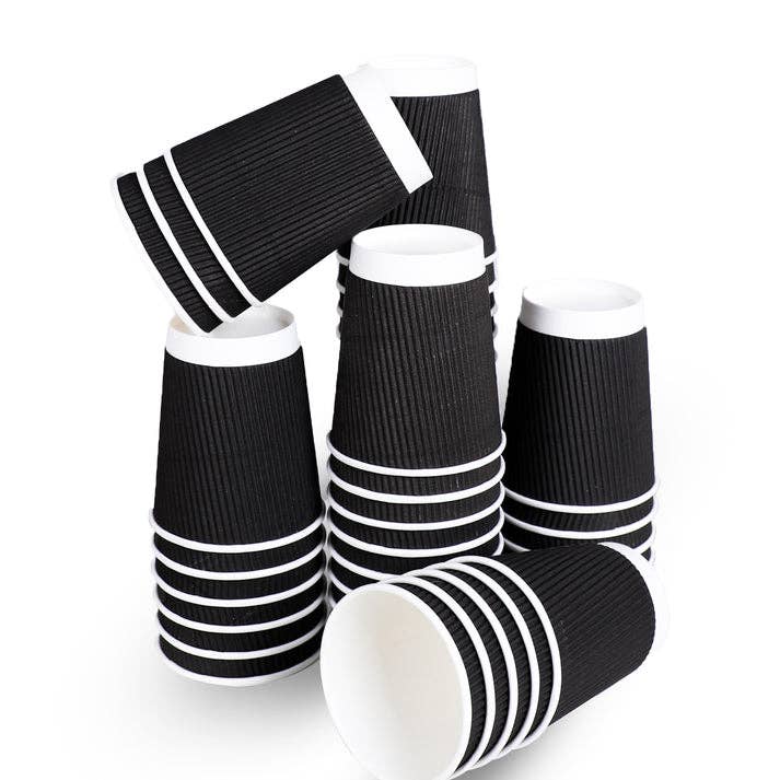 Three Leaf Products - Wholesale Disposable Cup - Three Leaf 9 Oz. Ripple Wall Cups, (Black) 900 Ct.