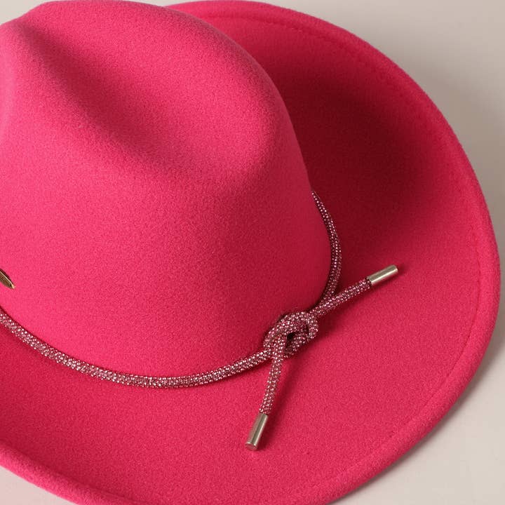 Fashion City - Wholesale Cowboy Hat - Women's - Vegan Felt Rhinestone String Cowboy Hat