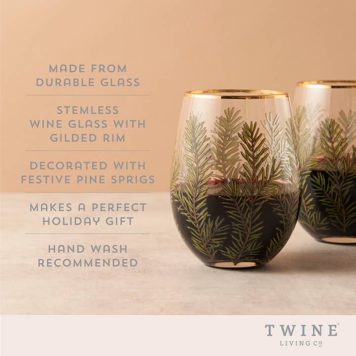 Twine - Wholesale Wine Glass - Gold-Rimmed Woodland Stemless Wine Glasses - Set of 2