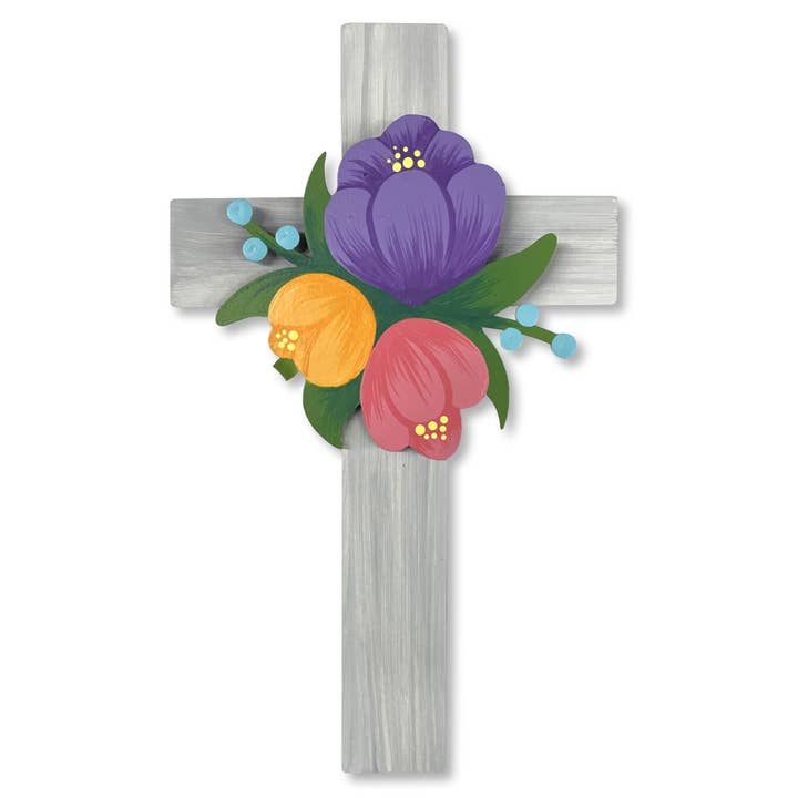 Cross w/ Flowers Magnetic Art Pop, Easter Decor for wholesale by Roeda Studio