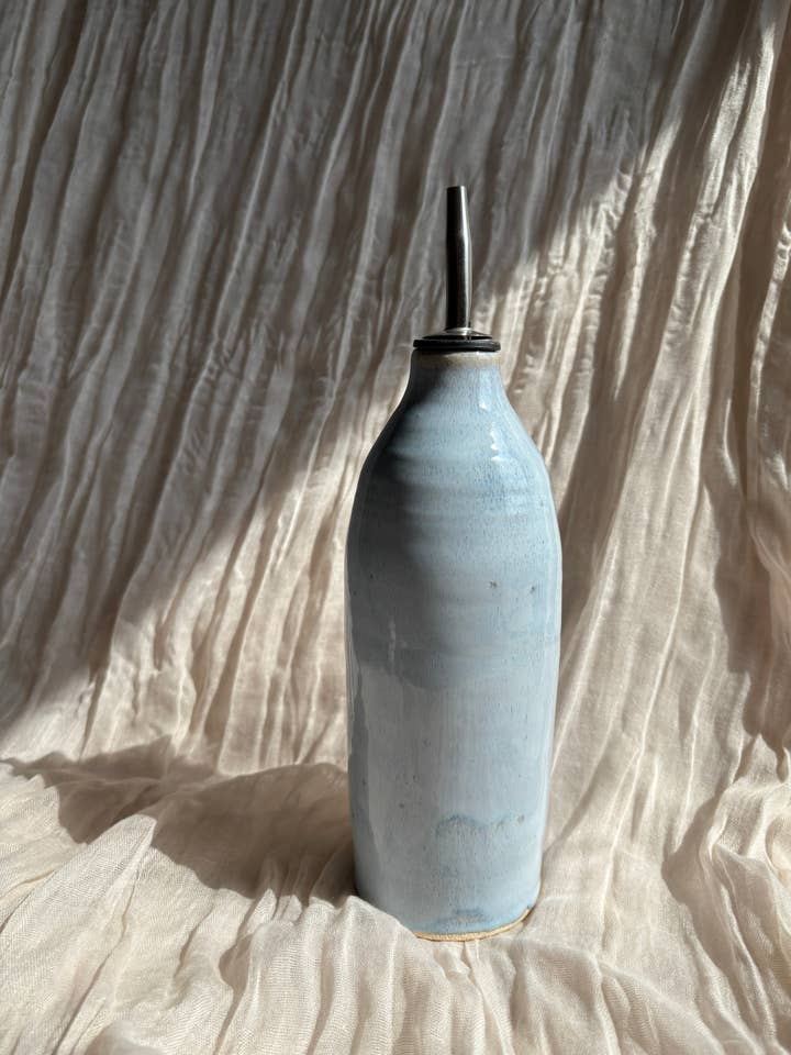 Sky Blue Oil Bottle for wholesale by Charlotte Manser Ceramics