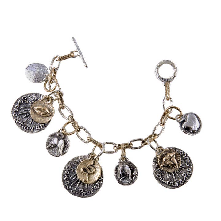 925 silver and bronze knitted bracelet with charms BA033a for wholesale by Mandile Gioielli