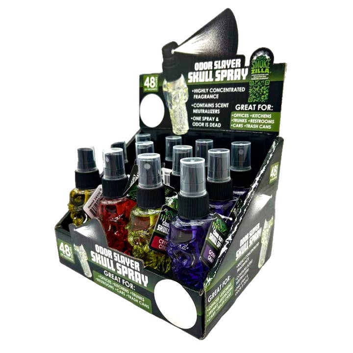 Novelty Brands - Wholesale Air Freshener - Smokezilla Air Freshener Odor Slayer Skull Spray- 12/Display