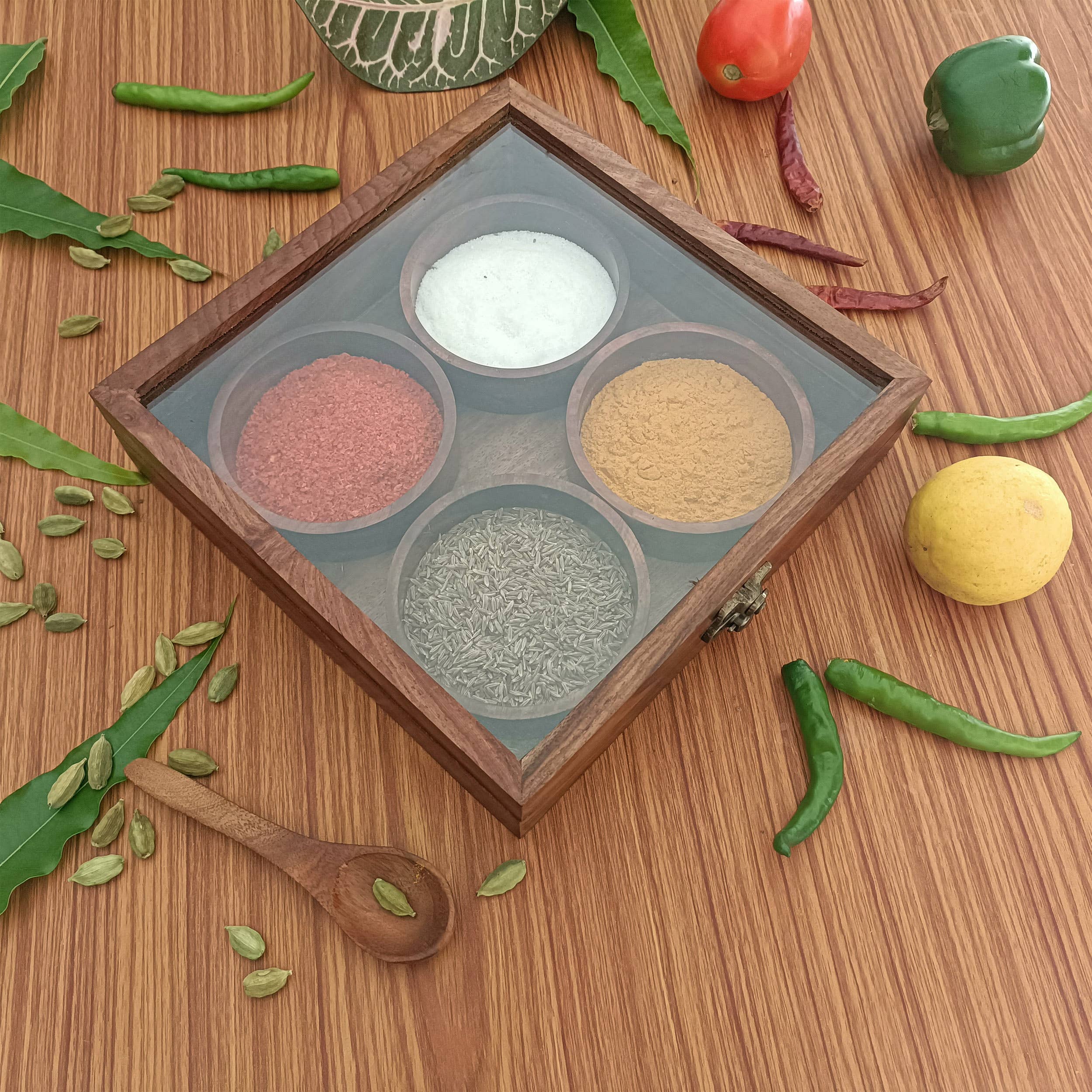Keeraft – wholesale Spice rack – Wooden Sheesham Authentic Spice Box0