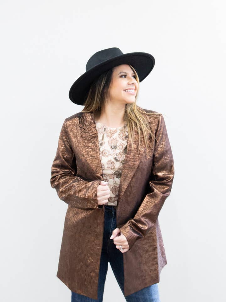 Brown Metallic Copper Blazer for wholesale on Faire1