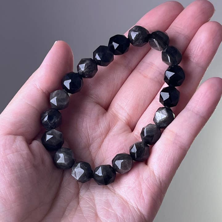 Ninaouity - Wholesale Beaded Bracelet - Third Eye Chakra Silver Sheen Obsidian Crystal Bracelet