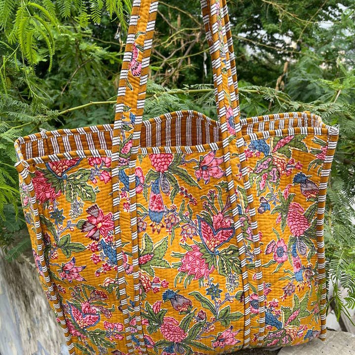 bhavnas boutique - Wholesale Grocery/Shopping Bag - Indian Cotton Quilted Jhola Bag Floral Printed Shopping Bags