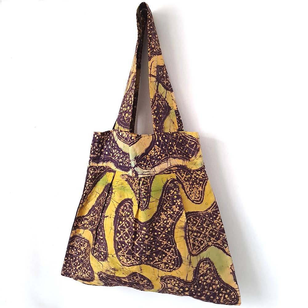 Urbanknit - Wholesale Tote Bag - Women's - African batik pleated tote- Purple and Yellow1