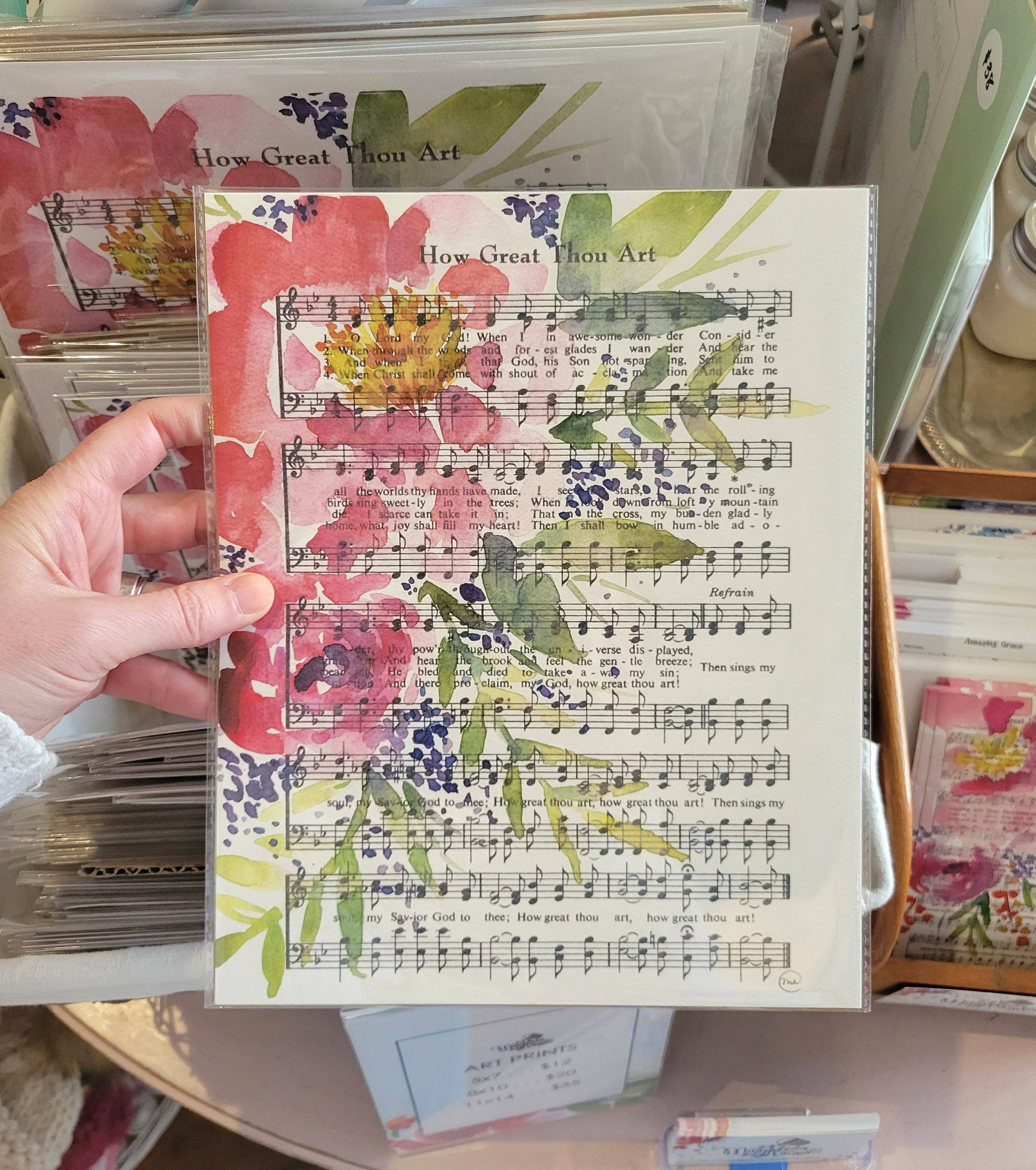 Marydean Draws - Wholesale Art Print - “How Great Thou Art” Floral Pink Peony Hymn Print1