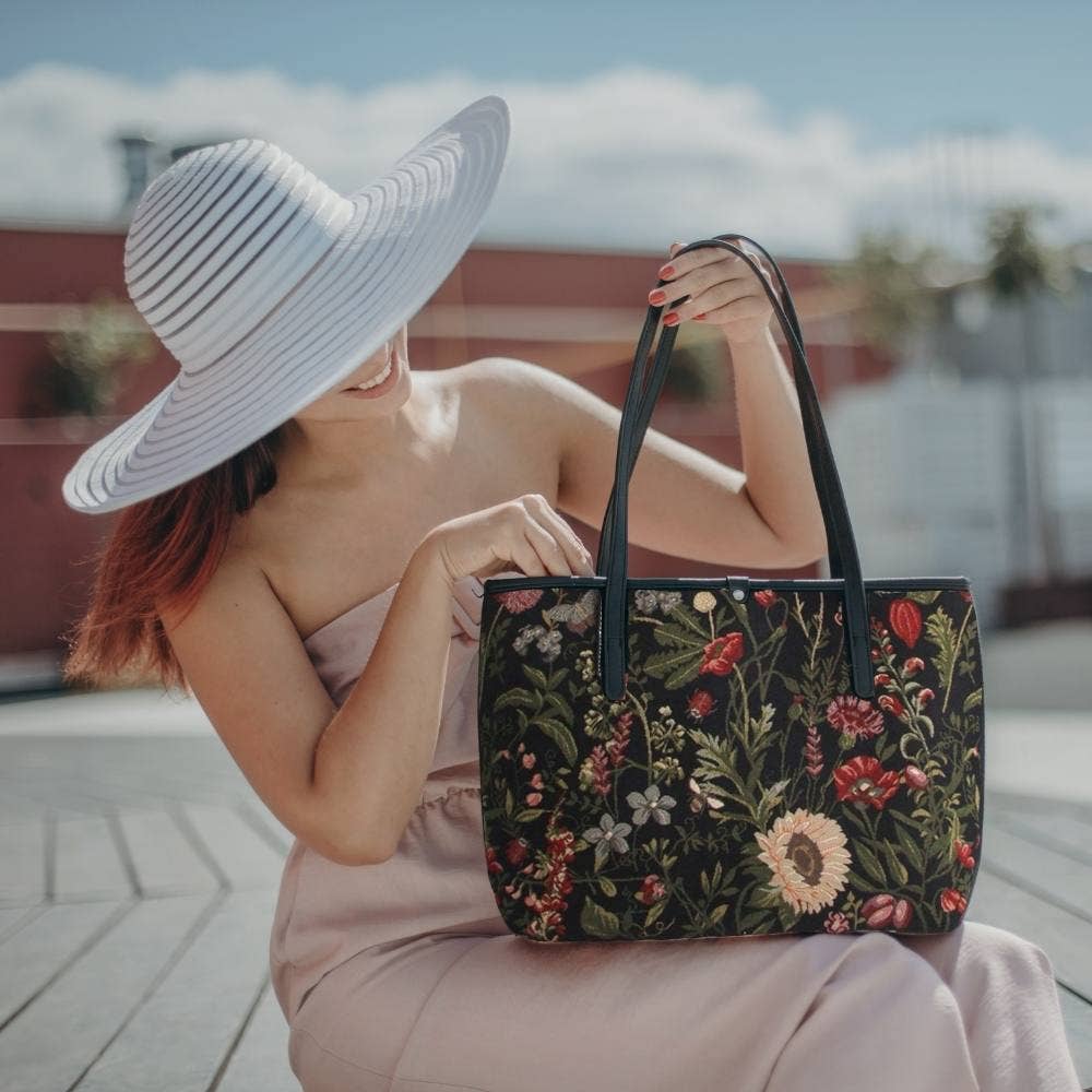 SignareArt - Vente Tote bag – femme - COLL-MGDBK | Sac fourre-tout universitaire noir Morning Garden3