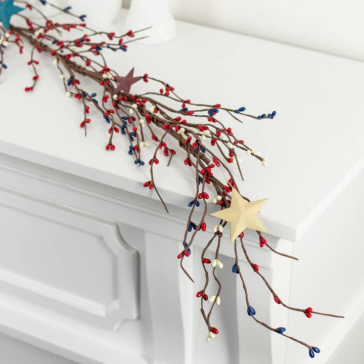 Patriotic Pip Berries and Stars - Select Spray or Garland for wholesale by Factory Direct Craft