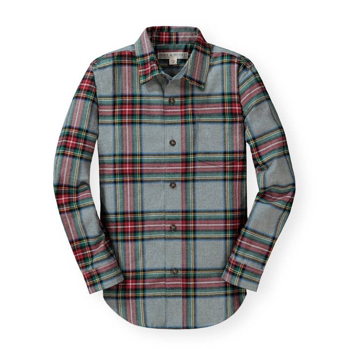 Gray Holiday Tartan Brushed Flannel Button Down Shirt for wholesale on Faire