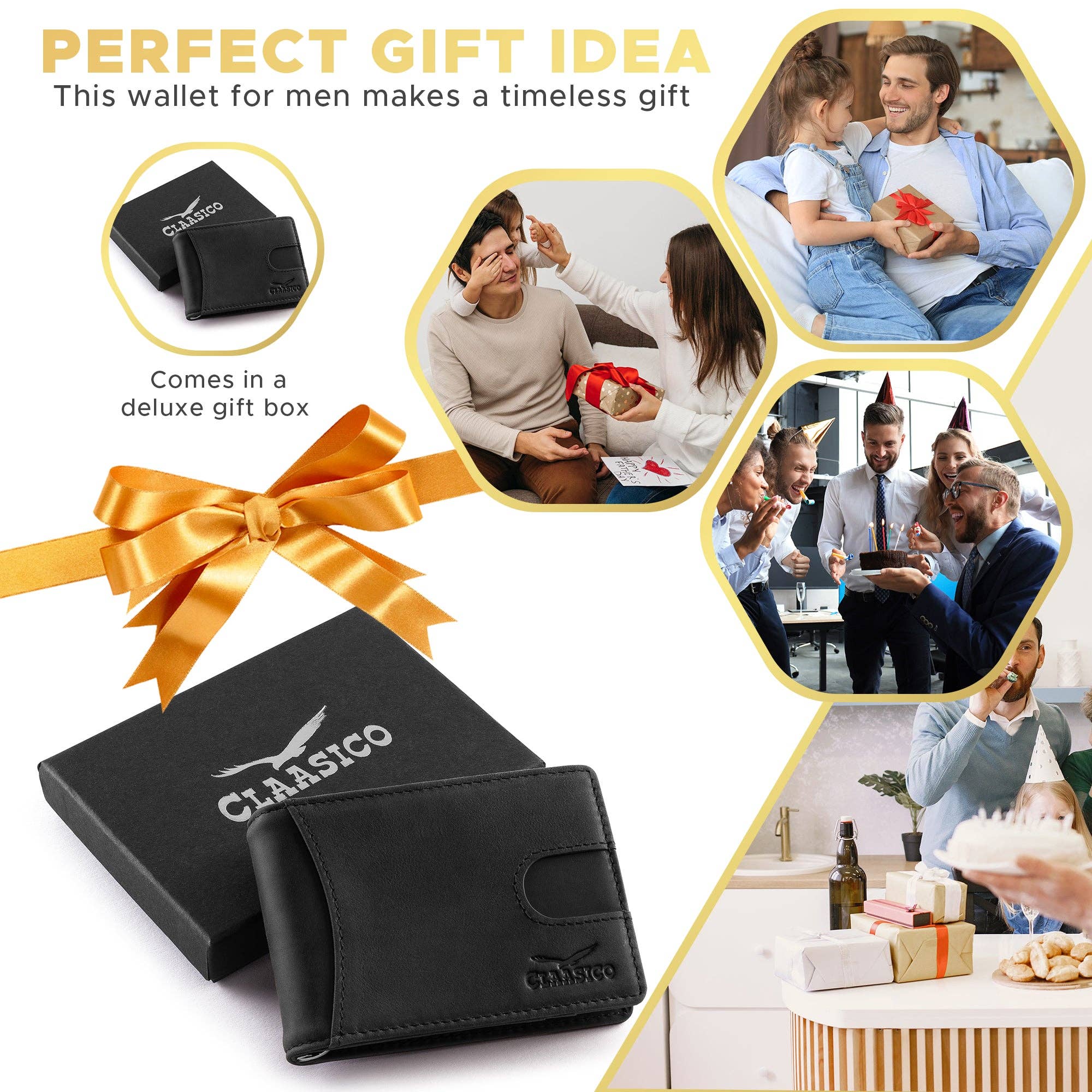 Claasico - Wholesale Wallet - Men's - Small bifold leather money clip wallet with pull strap5