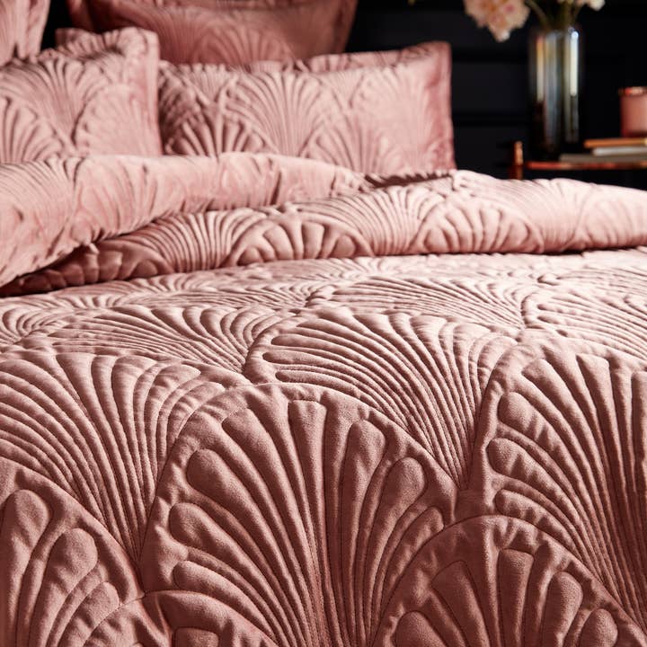 Palmeria Quilted Velvet Duvet Cover Set Blush for wholesale on Faire
