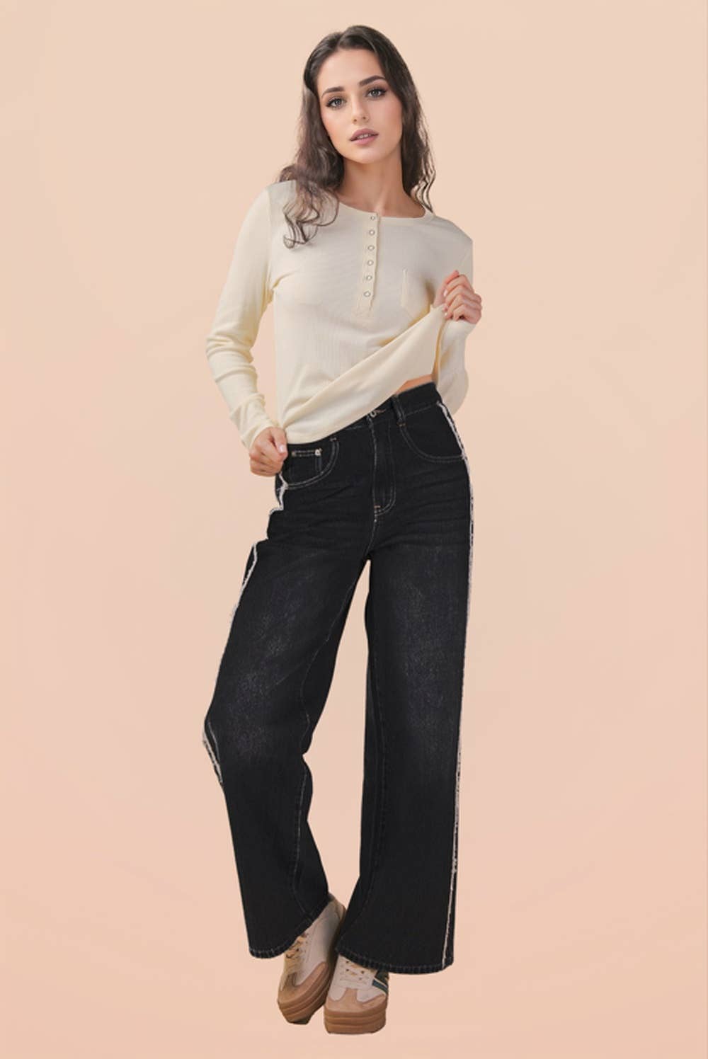 VERY J - Wholesale Jeans - Women's - VJP90037-VERY JEAN Frayed Detail Washed Denim Pants5