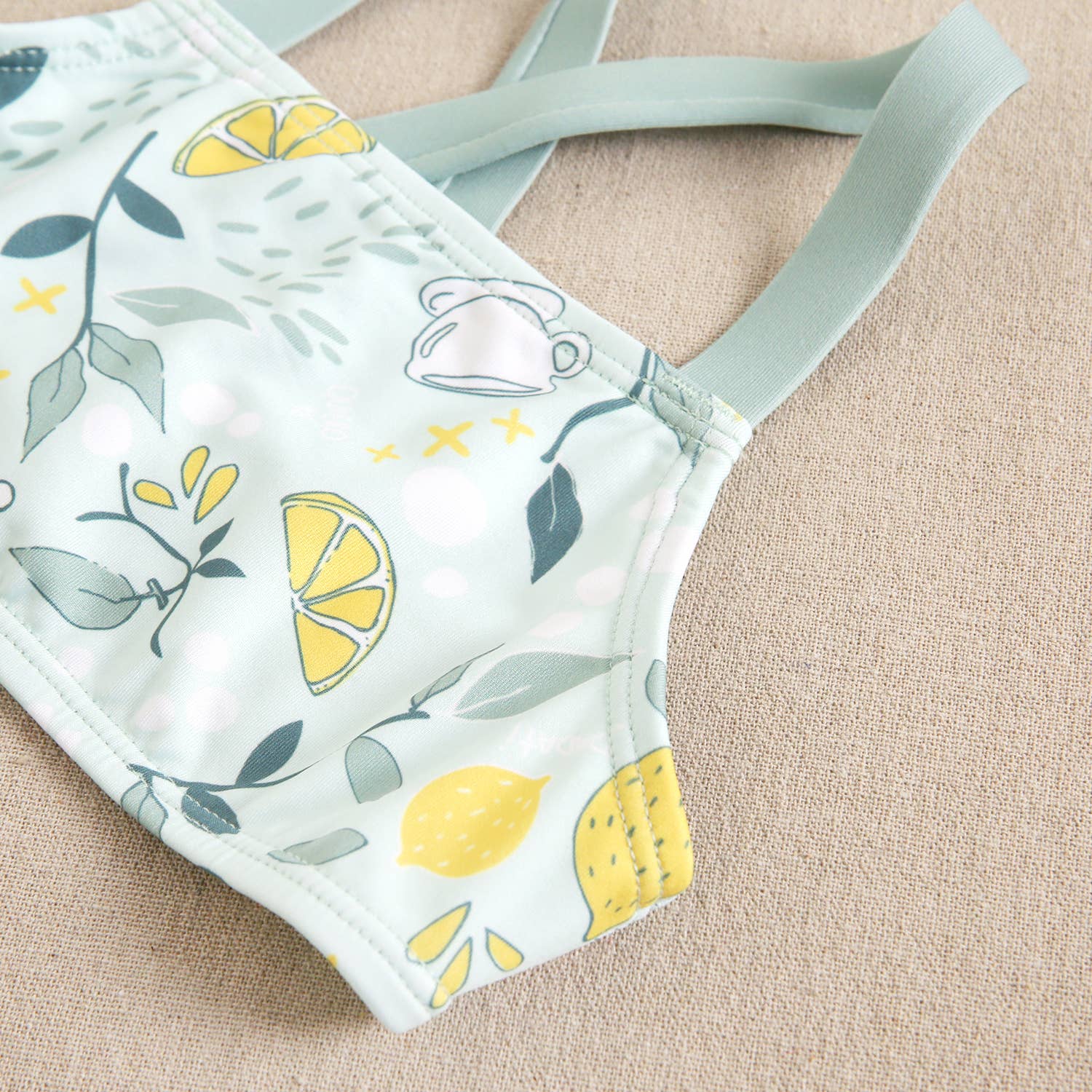light green Girl's Bikini with Mugs and Lemons Print and Ruffle for wholesale on Faire6