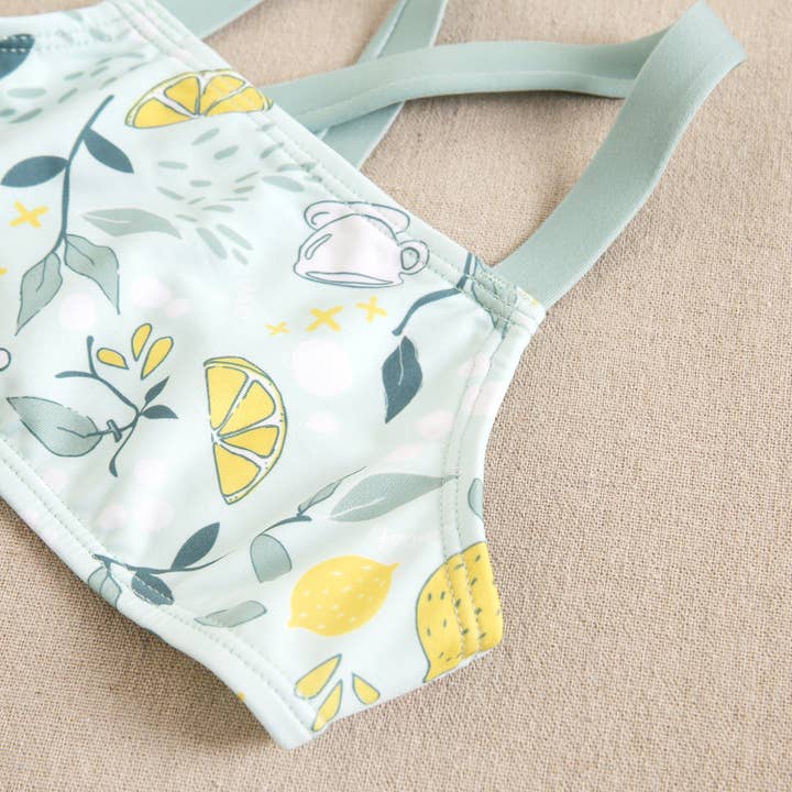 light green Girl's Bikini with Mugs and Lemons Print and Ruffle for wholesale on Faire6