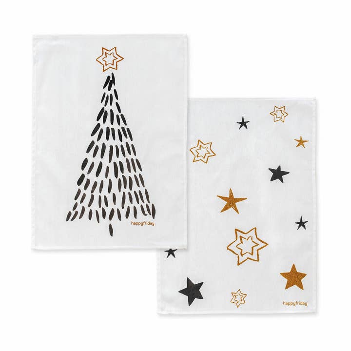 Gold Xmas Kitchen Towel 2 pcs 70x50 cm for wholesale by Happyfriday