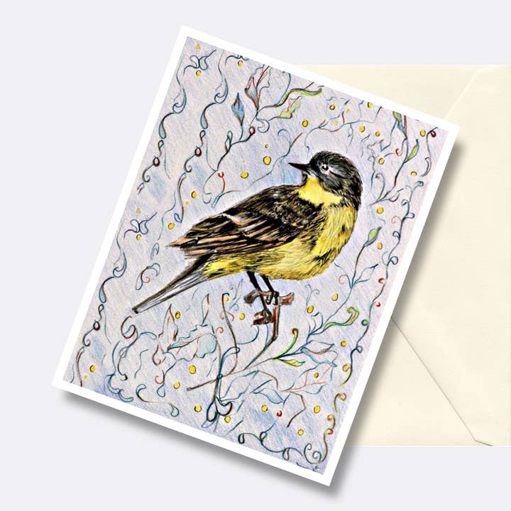 Yellow Bird With Vines Nature Art Greeting Card for wholesale by Fine Art For Small Spaces