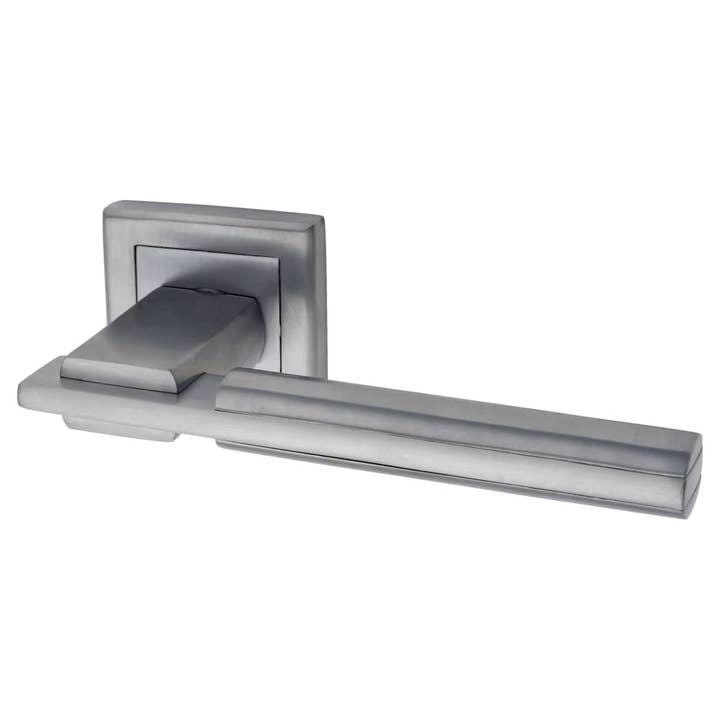 Alpha Lever Door Handle on Square Rose - Satin Chrome for wholesale by Diybasket