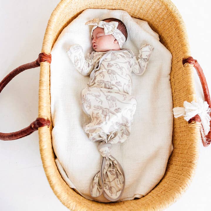 Newborn Knotted Gown - Jurassic Park Fossils for wholesale by Copper Pearl