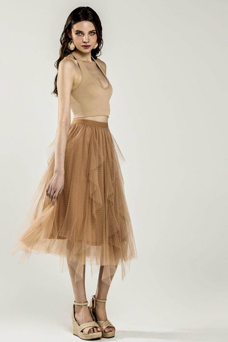 noflik - Wholesale Skirt - Women's - Waterfall PolkaDot Tulle Mesh Ruffle Midi Skirt- INS1009_4