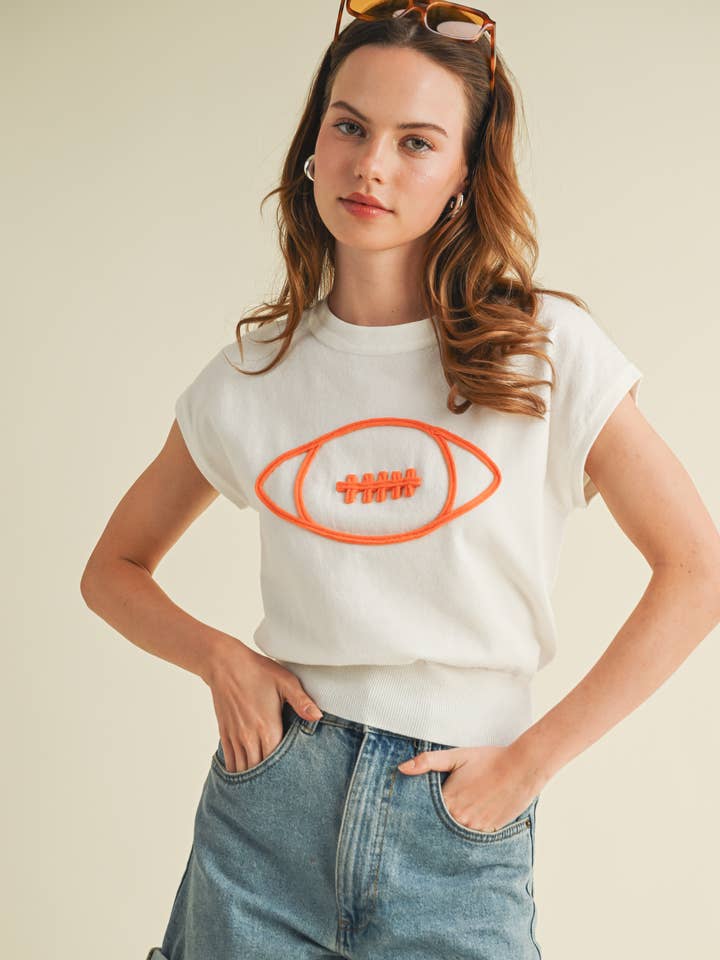 CSW18024 - FOOTBALL OUTLINE GAME DAY CAP SLEEVE SWEATER for wholesale by Cloud Ten