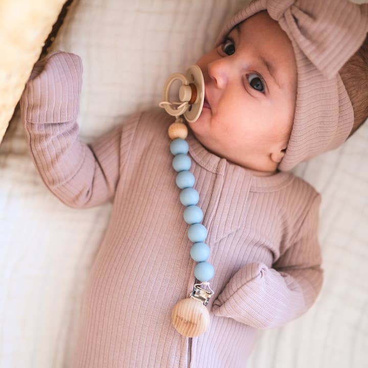 bug + bean kids - Wholesale Pacifier Clip - Baby - Pacifier Clip Holder | Silicone + Beech Wood | Cloud (Blue)