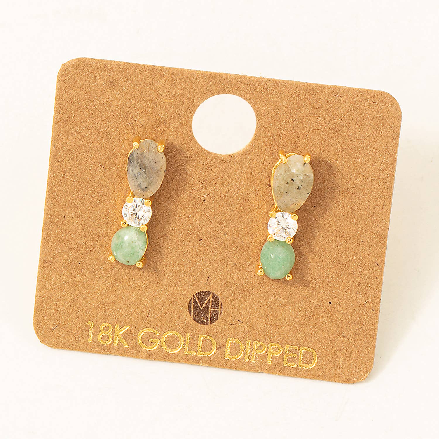 Fame Accessories - Vendita all'ingrosso Orecchini pendenti - Orecchini a bottone con triplo perno immerso in oro2