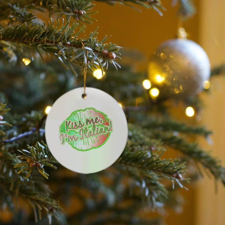 3dRose - Wholesale Ornament - 3dRose, Kiss Me Im Italian Faux Printed Glitter Lips, Ornament6