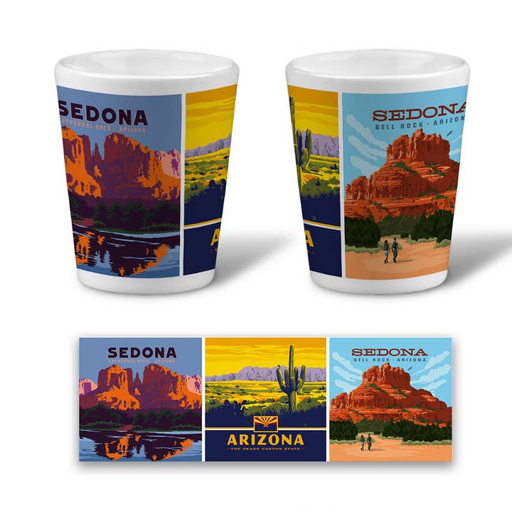 Arizona Triple Scene Ceramic Shot for wholesale by Tourist Courts