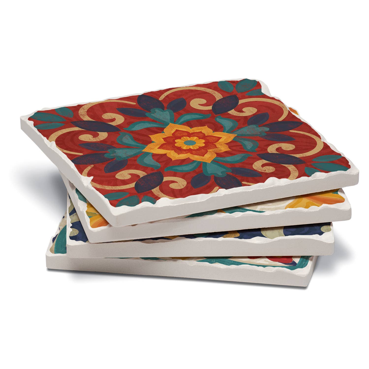 CounterArt/Highland Home/Thirstystone - Wholesale Coasters - Spanish Villa Assorted Image Tumbled Tile Coaster 4 Pack4