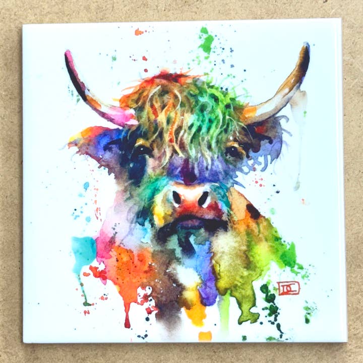 Ceramic Coaster 'HIGHLAND COW' for wholesale by The Art of Dean Crouser Greeting Cards & Stickers