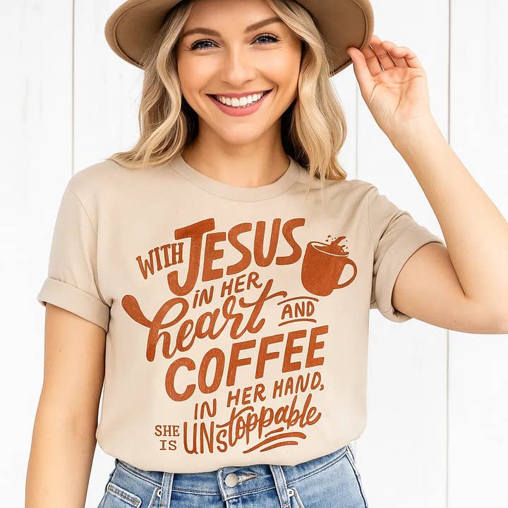 With Jesus in Her Heart T-Shirt, Christian, Coffee for wholesale by Soleinspire