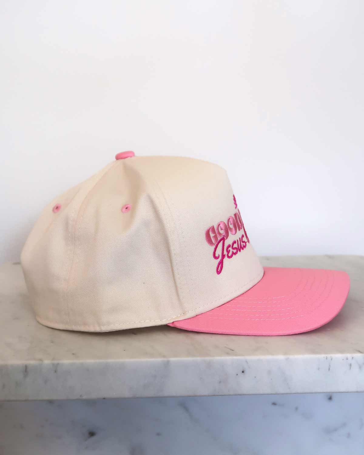 Sundrop - Wholesale Trucker Hat - Women's - Good News, Jesus Loves You Embroidered Pink Hat3