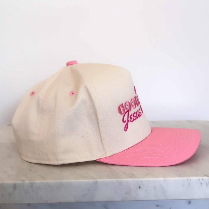 Sundrop - Wholesale Trucker Hat - Women's - Good News, Jesus Loves You Embroidered Pink Hat3