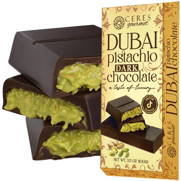 Ceres Gourmet - Wholesale Chocolate Bar - 3.5 oz Dark Dubai Chocolate Bar Pistachio - Gift-Ready Pack7