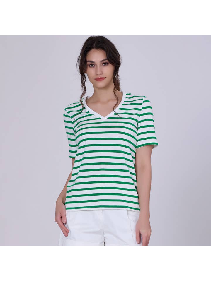 Smart and Joy - Wholesale T-Shirt - Women's - V-neck cotton sailor t-shirt