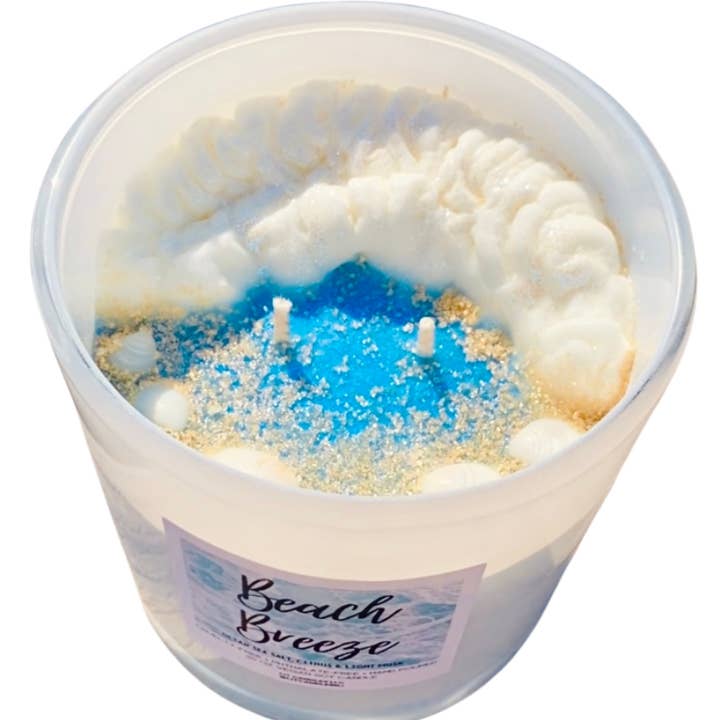 LIT Candles NJ - Wholesale Jar/Filled Candle - Beach Breeze, Ocean Summer Seashell Glitter Soy Candle